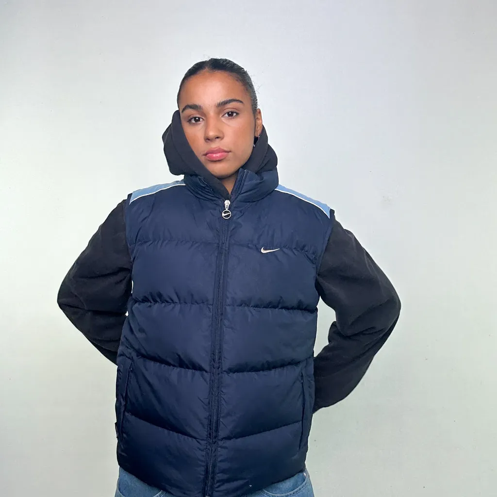 Navy Blue y2ks NIKE Puffer Jacket Coat Gilet (M)