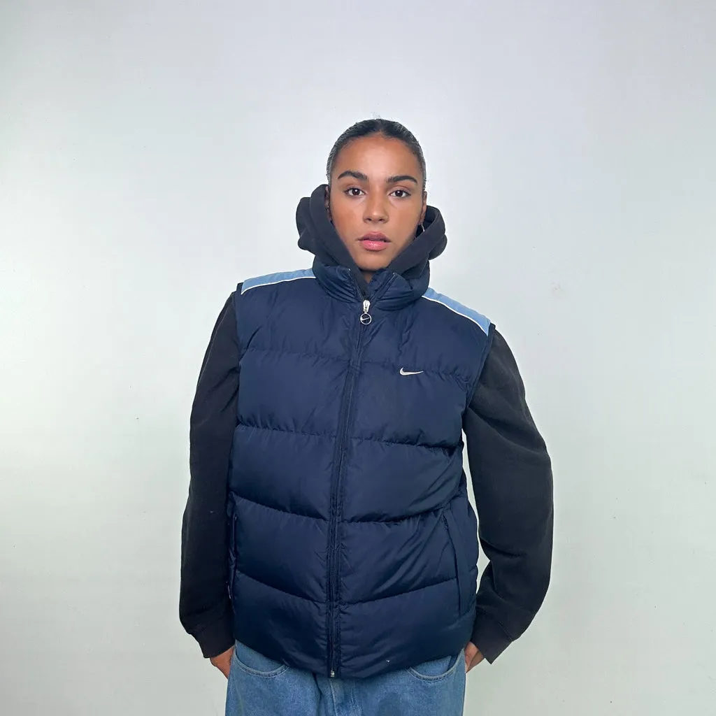 Navy Blue y2ks NIKE Puffer Jacket Coat Gilet (M)