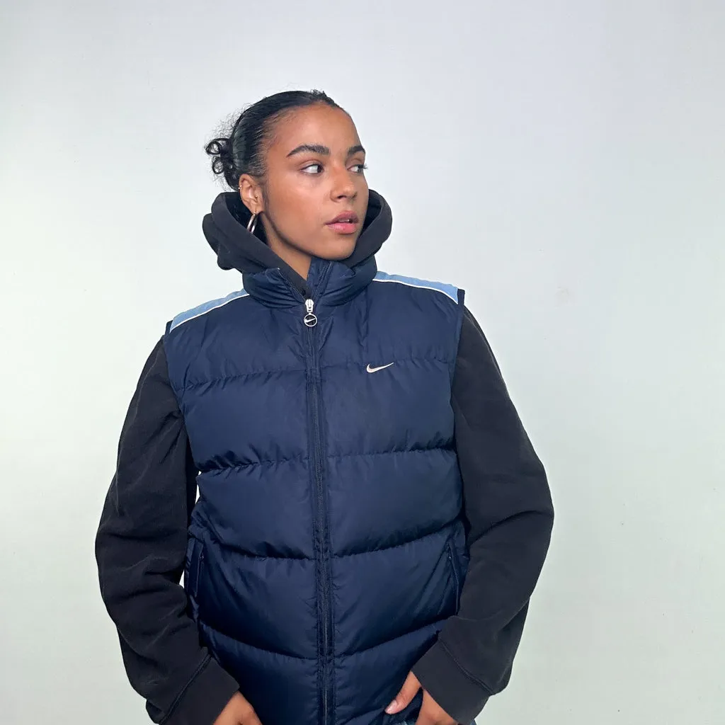 Navy Blue y2ks NIKE Puffer Jacket Coat Gilet (M)