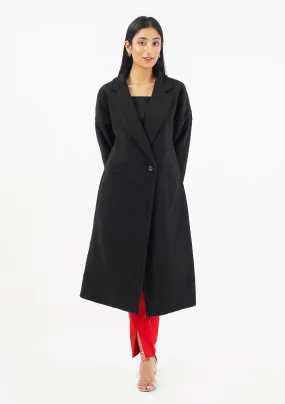 Oversized Belted Wool Coat - black