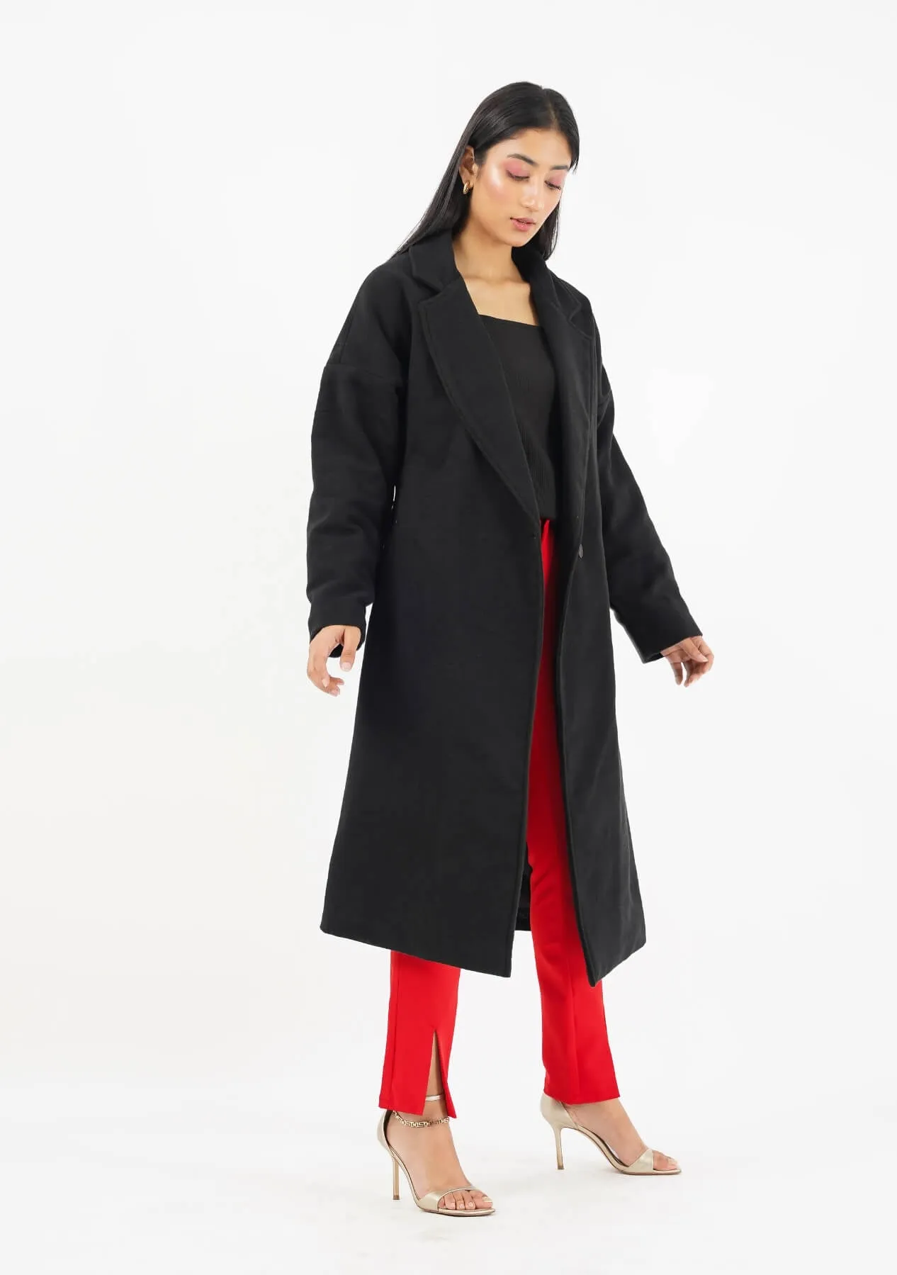 Oversized Belted Wool Coat - black