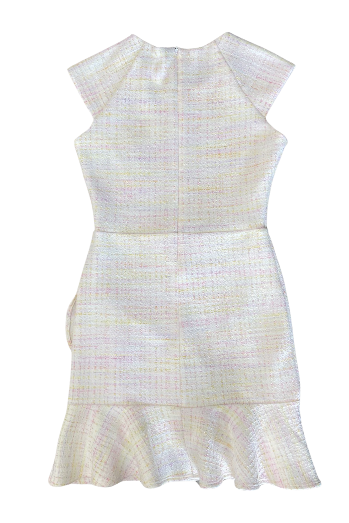 Pastel Tweed Ruffle Front Dress