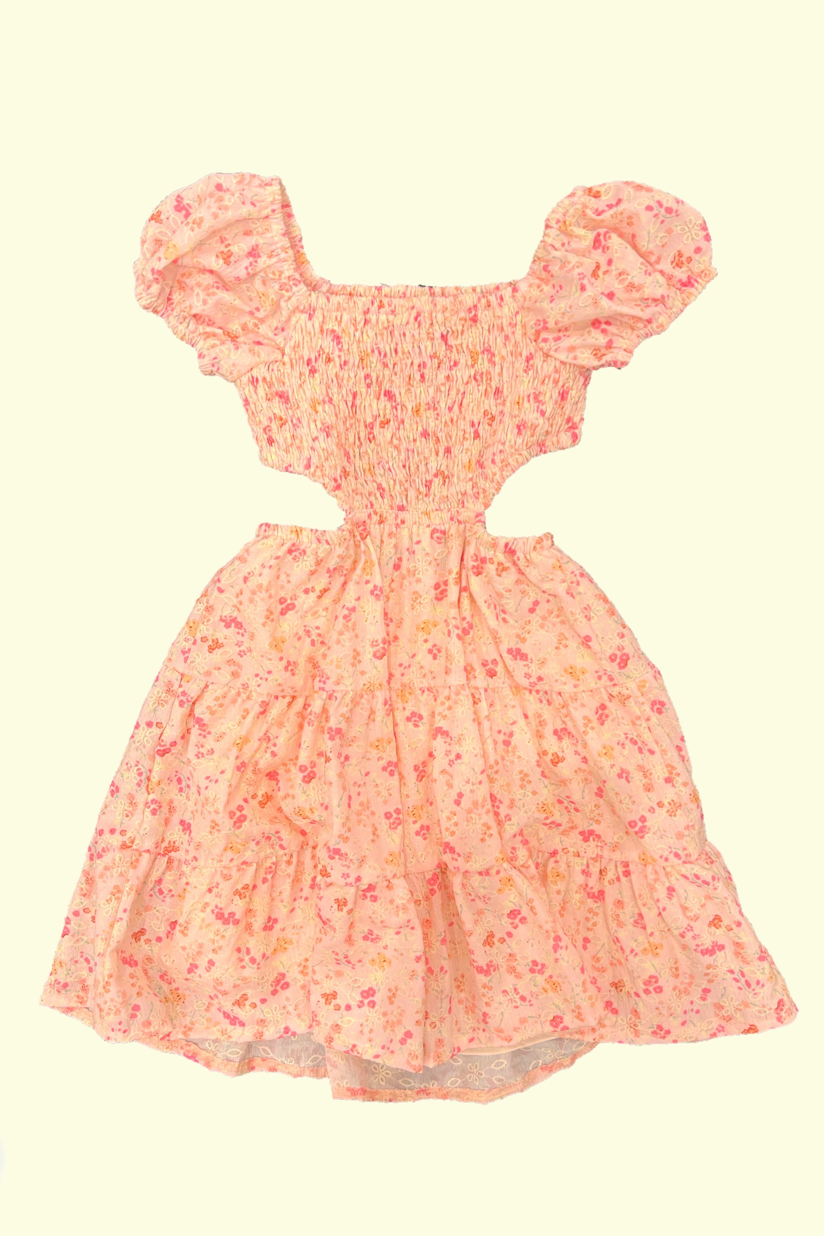 Pink Floral Eyelet Cutout Dress