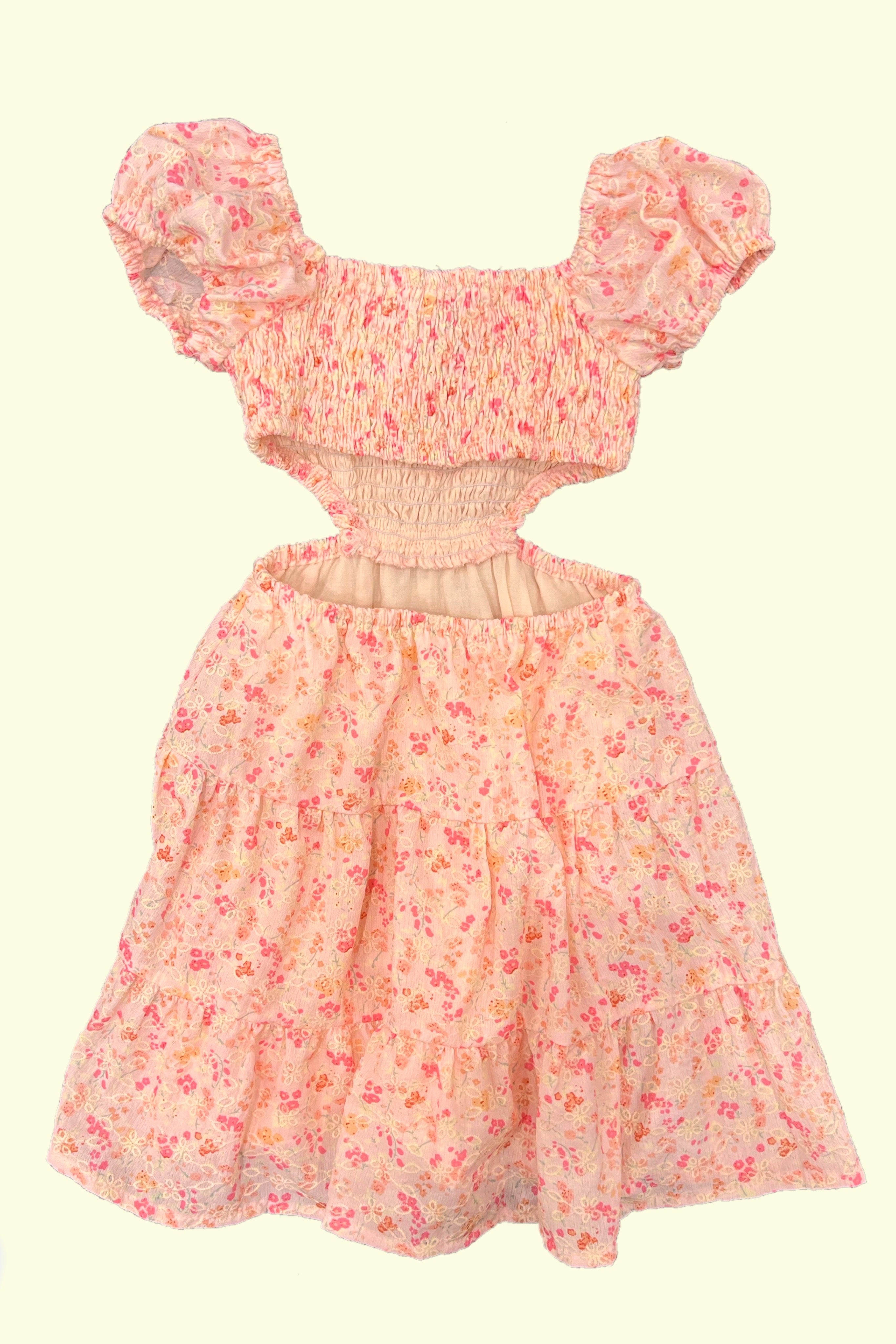 Pink Floral Eyelet Cutout Dress