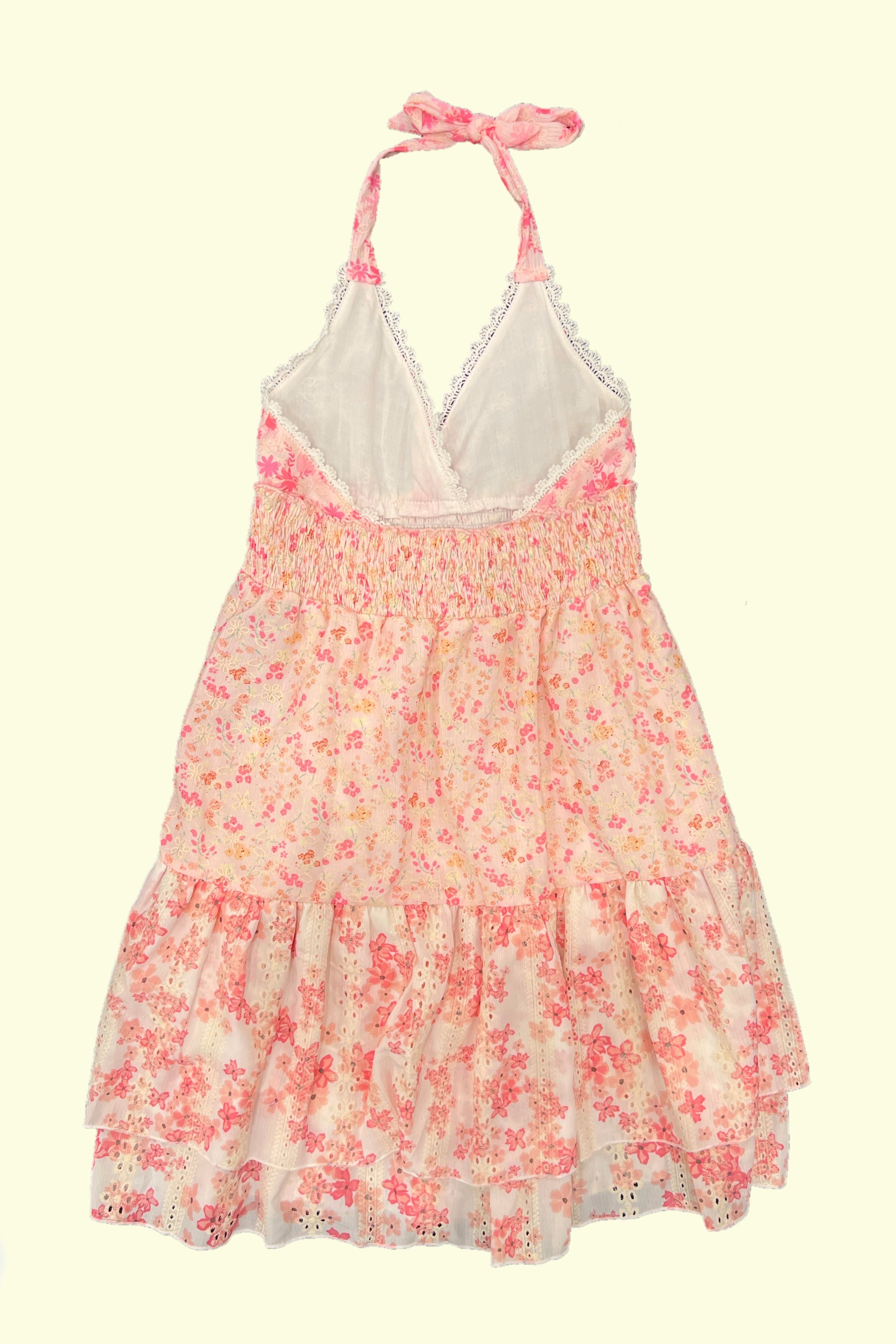 Pink Floral Eyelet Halter Dress