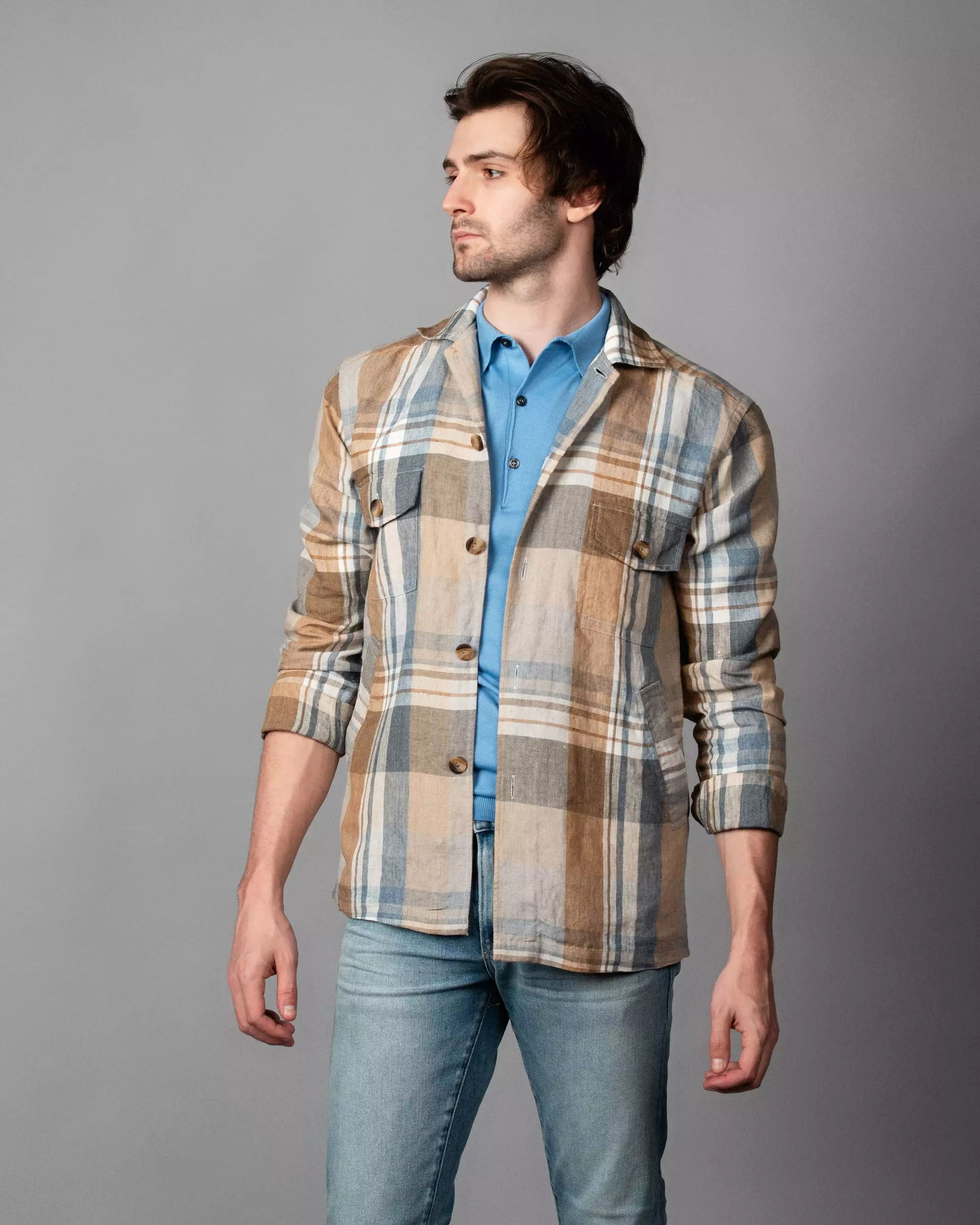 Plaid Linen Twill Overshirt