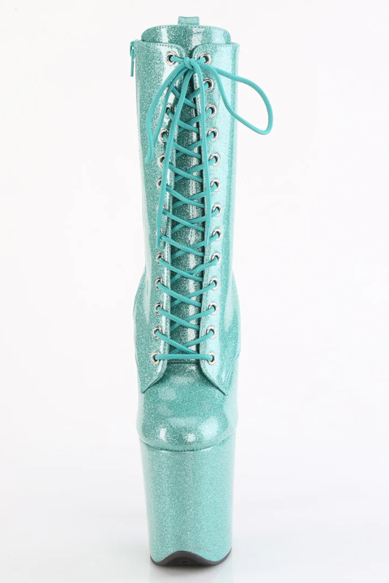 Pleaser USA Flamingo-1040GP 8inch Pleaser Boots - Aqua Glitter