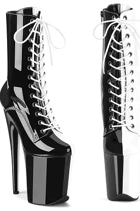 Pleaser USA Flamingo-1040TT 8inch Pleaser Boots - Patent Black/White