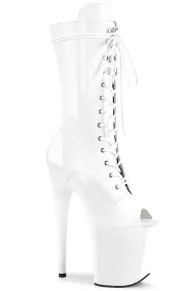 Pleaser USA Flamingo-1051 8inch Peep Toe Pleaser Boots - Patent White