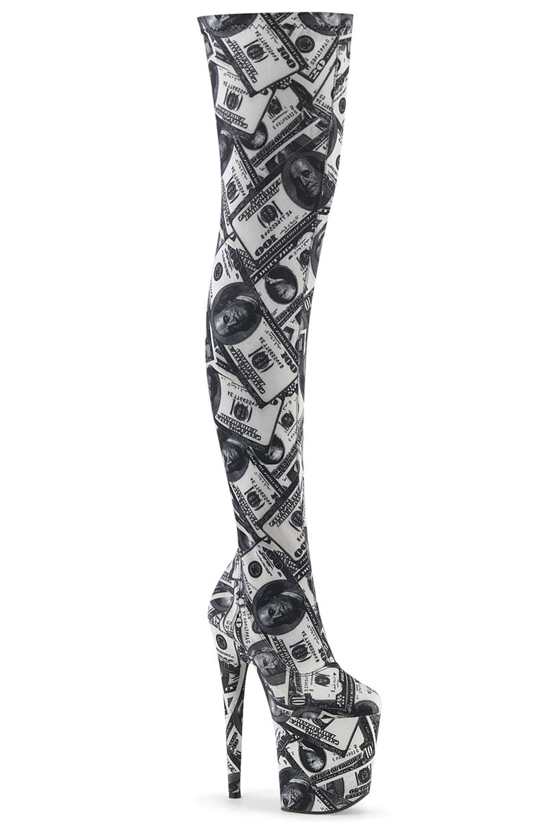 Pleaser USA Flamingo-3000DP 8inch Thigh High Pleaser Boots - Money Print