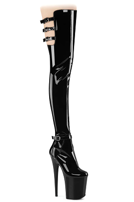 Pleaser USA Flamingo-3055 8inch Thigh High Pleaser Boots - Patent Black