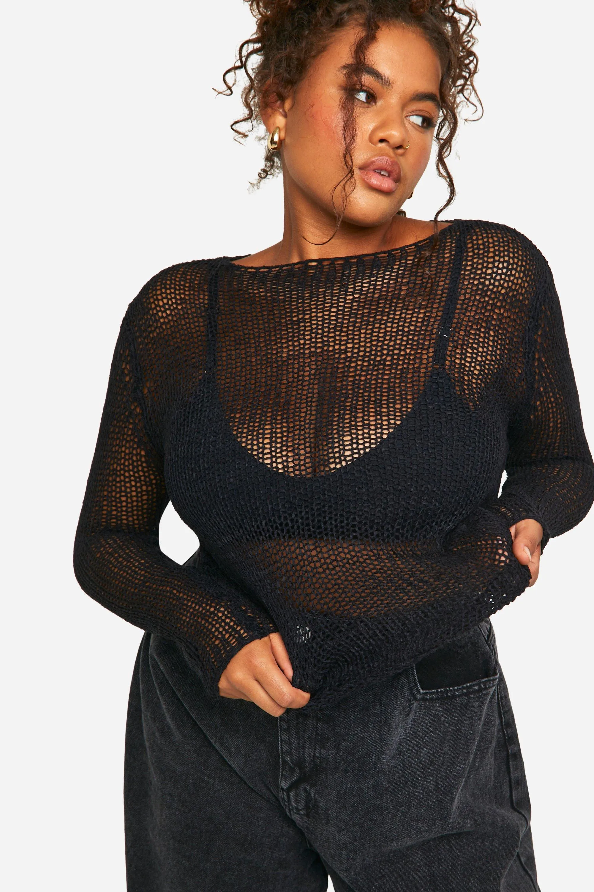 Plus Loose Knit Fine Gauge Sheer Sweater