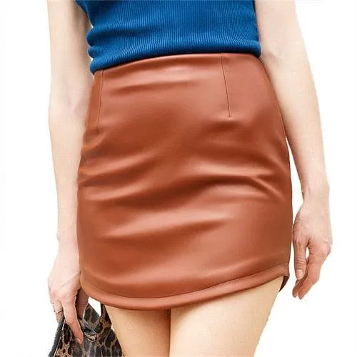 PU Ladies Slit Skirt Slim  Stretch Leather Skirt