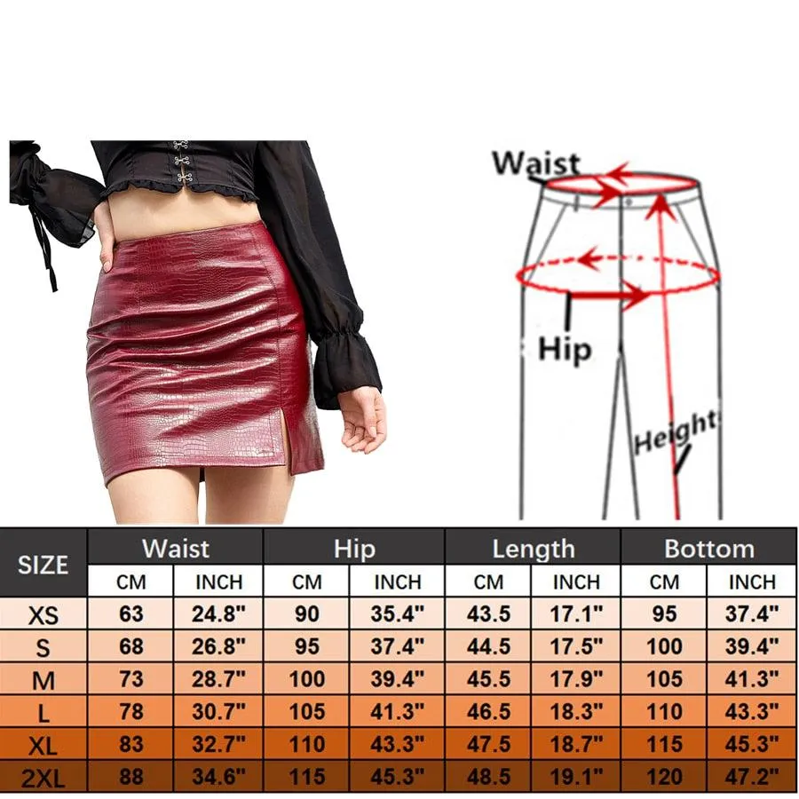 PU Ladies Slit Skirt Slim  Stretch Leather Skirt