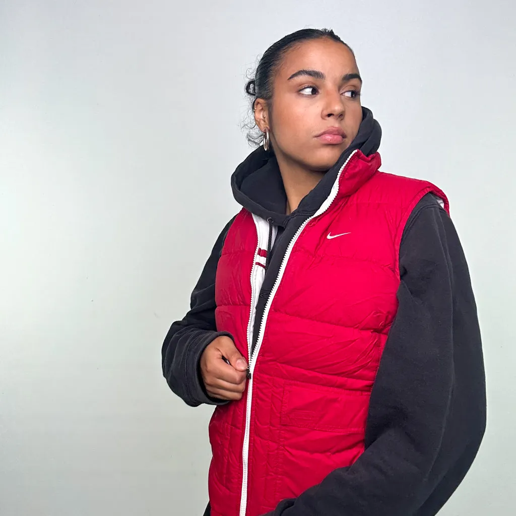 Red White y2ks NIKE Reversible Puffer Jacket Coat Gilet (S)