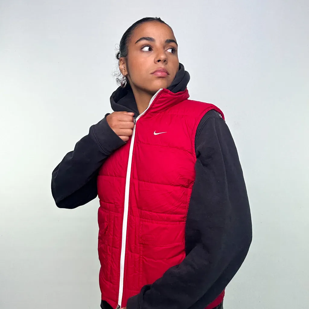 Red White y2ks NIKE Reversible Puffer Jacket Coat Gilet (S)