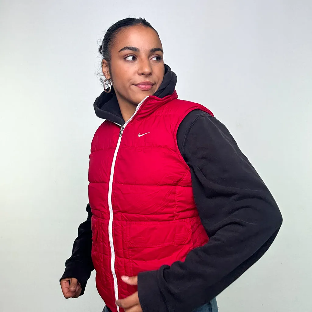 Red White y2ks NIKE Reversible Puffer Jacket Coat Gilet (S)