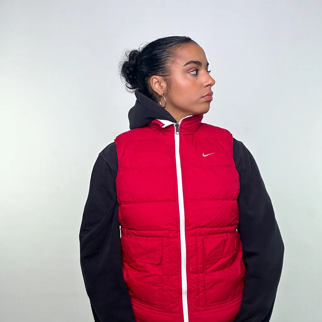 Red White y2ks NIKE Reversible Puffer Jacket Coat Gilet (S)