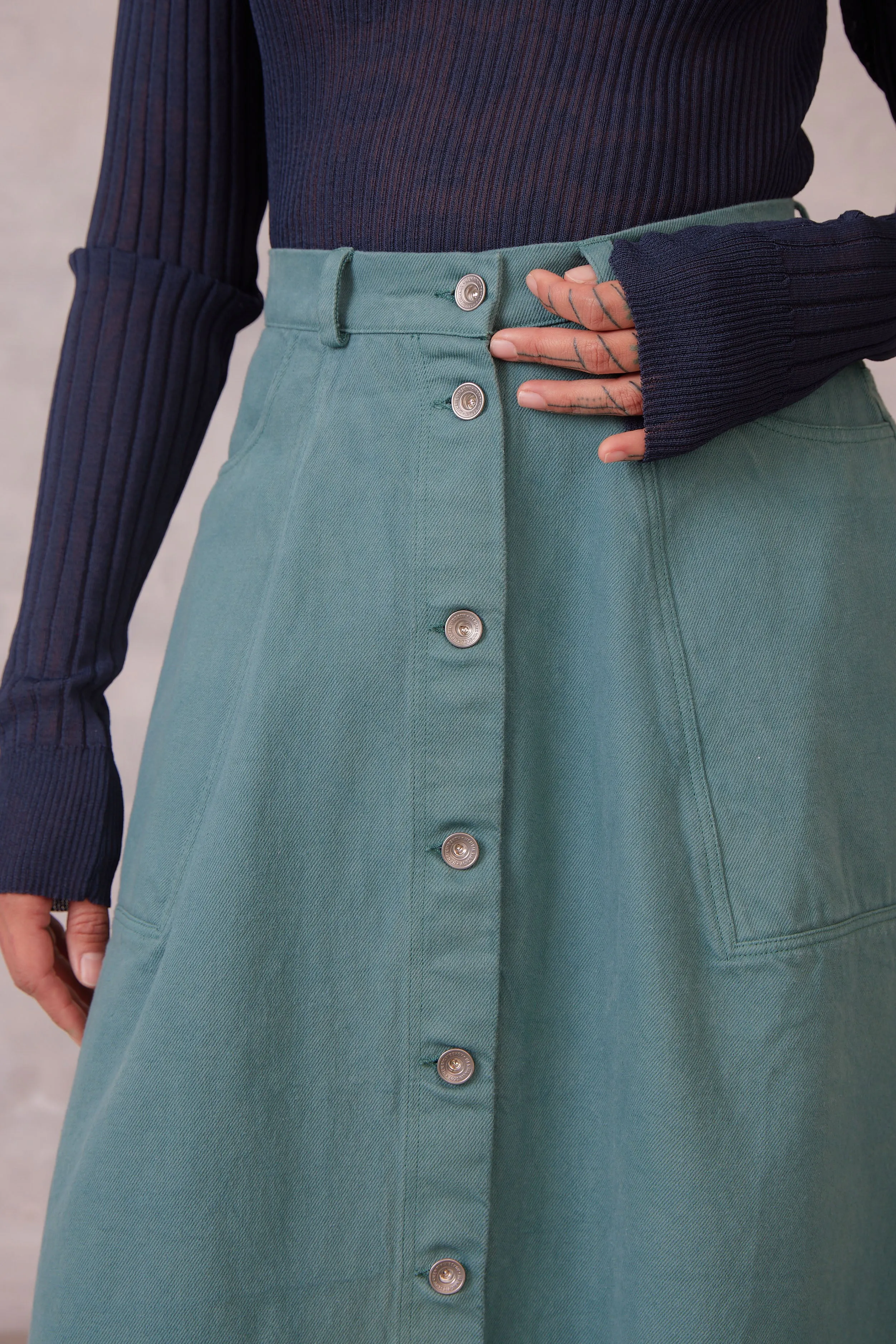 Regain Denim Skirt - Mallard Green