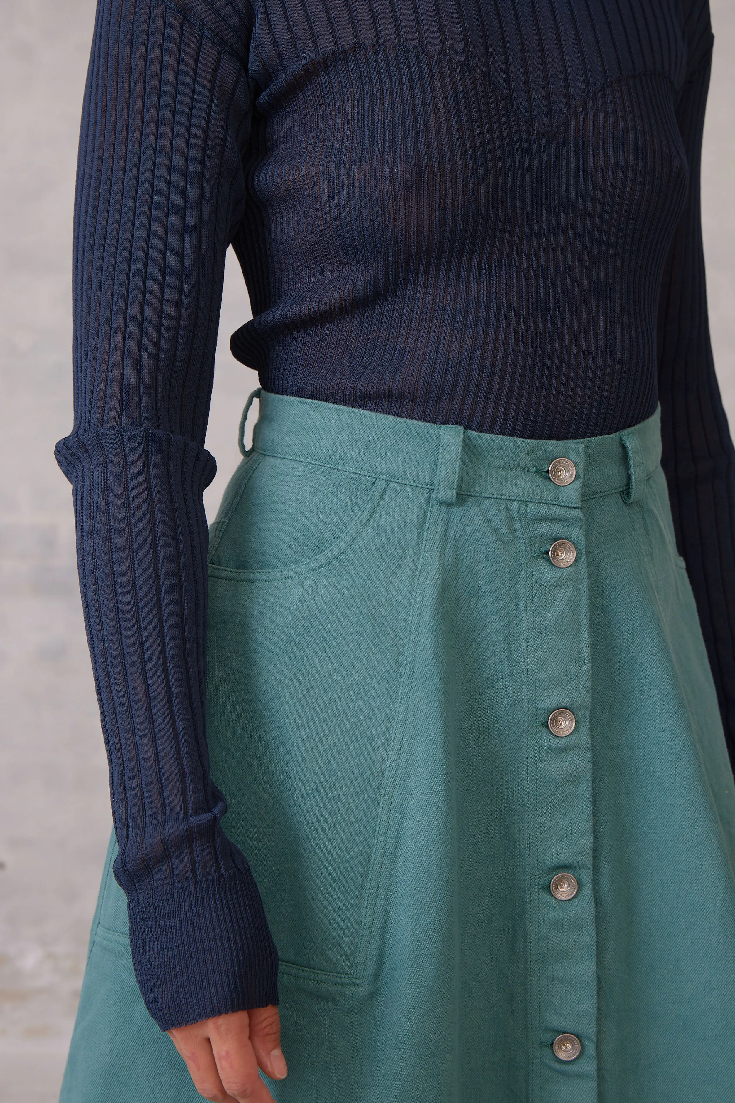 Regain Denim Skirt - Mallard Green