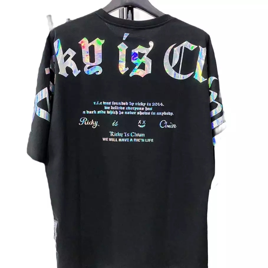 Rickyisclown [RIC] Holographic Gothic Logo Drop Shoulder Oversized Tee Black [R9210322a-PPPP]