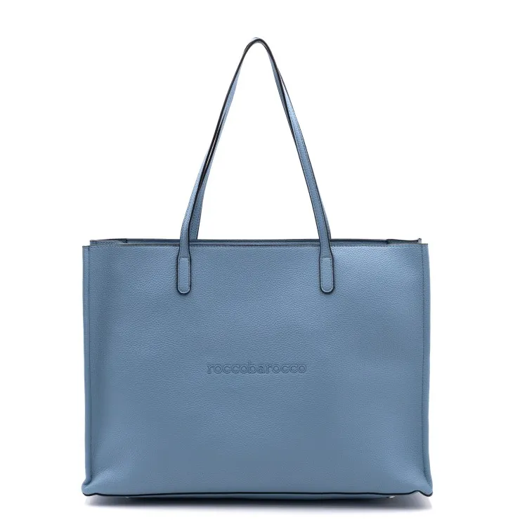 RoccoBarocco 12001 Olivia Shopping Bag Large Borsa Donna in Ecopelle Sky Blue