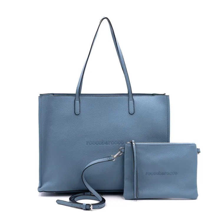 RoccoBarocco 12001 Olivia Shopping Bag Large Borsa Donna in Ecopelle Sky Blue