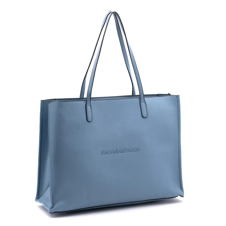 RoccoBarocco 12001 Olivia Shopping Bag Large Borsa Donna in Ecopelle Sky Blue