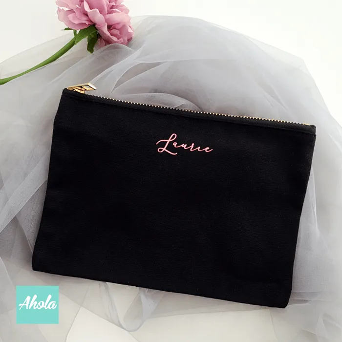 【Rosy】Canvas Cosmetic Bag 粉紅色光面燙字多用途化妝袋