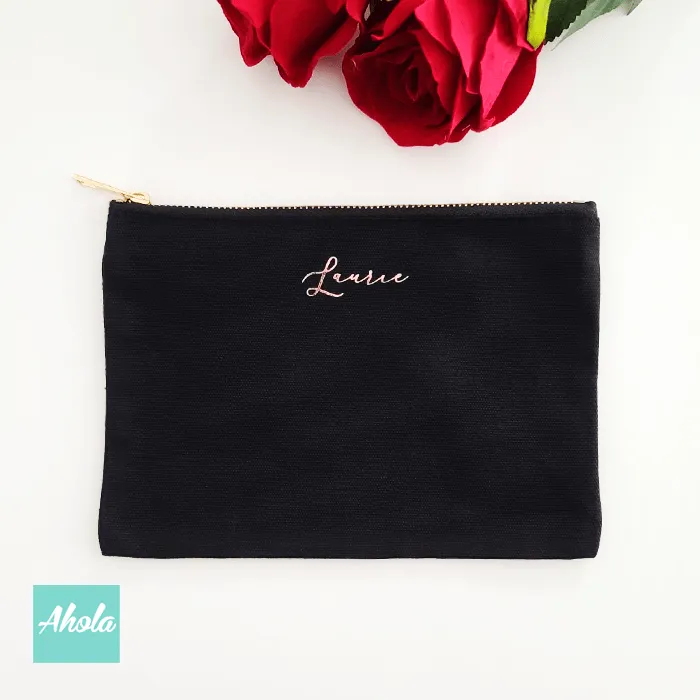 【Rosy】Canvas Cosmetic Bag 粉紅色光面燙字多用途化妝袋