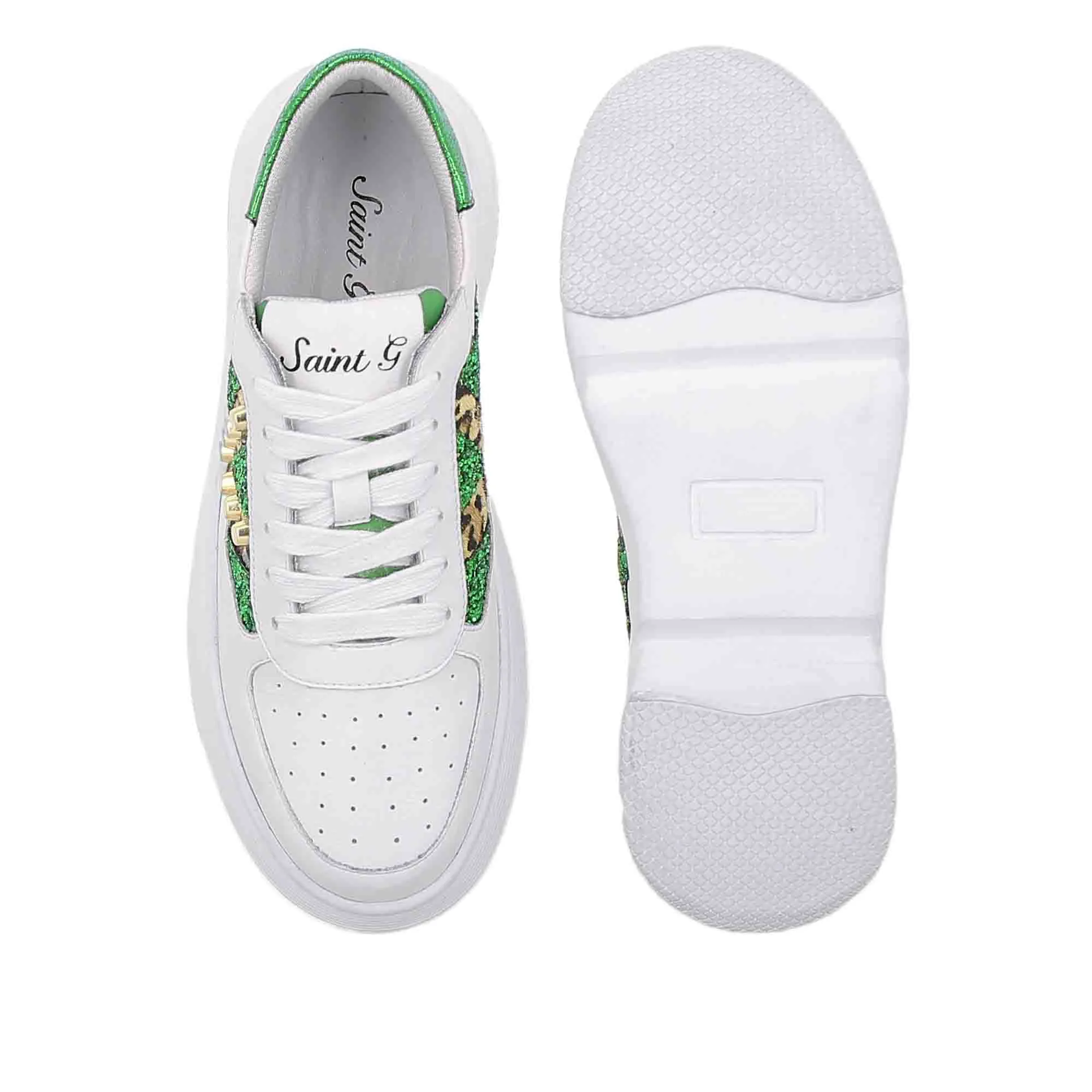 Saint Antea White & Green Leather Sneakers