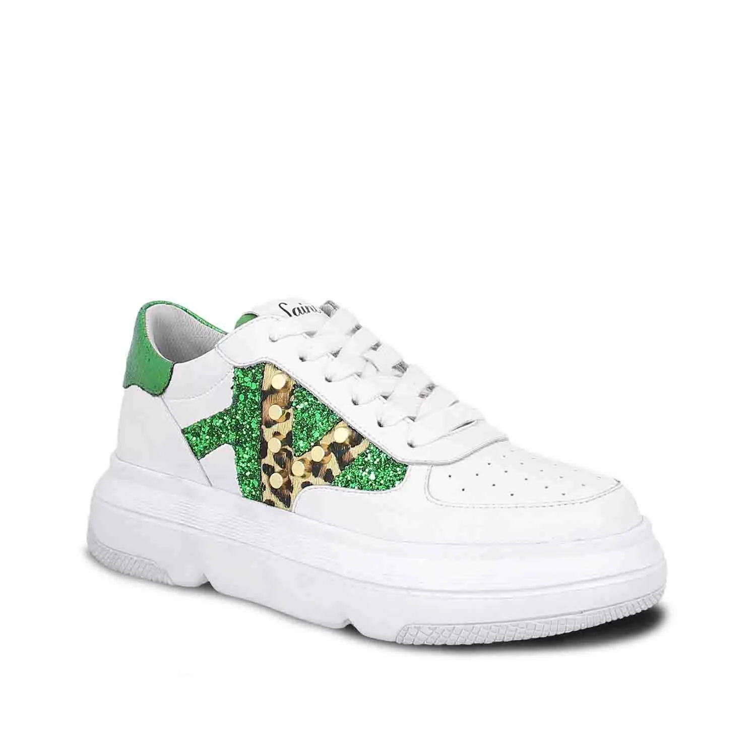 Saint Antea White & Green Leather Sneakers