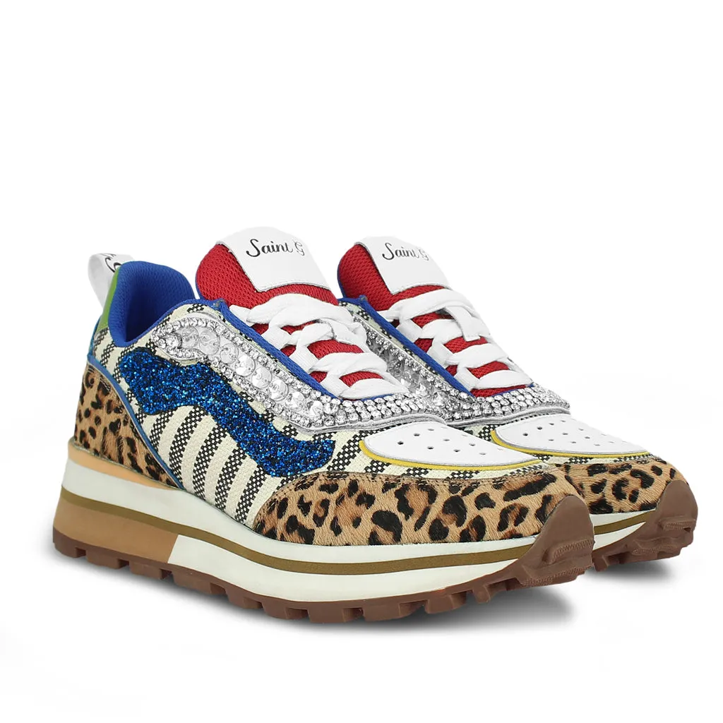 Saint Fiorella Multi Color Leopard Print Leather Sneakers