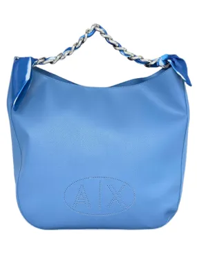 SHOPPING BAG AZZURRA CON TRACOLLA IN CATENA CON FOULARD