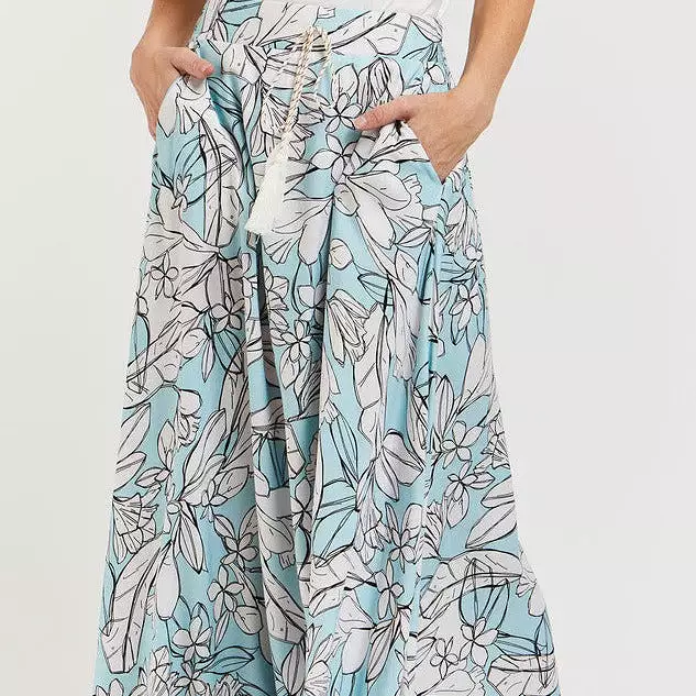 Sicily Floral Maxi Skirt (Blue)