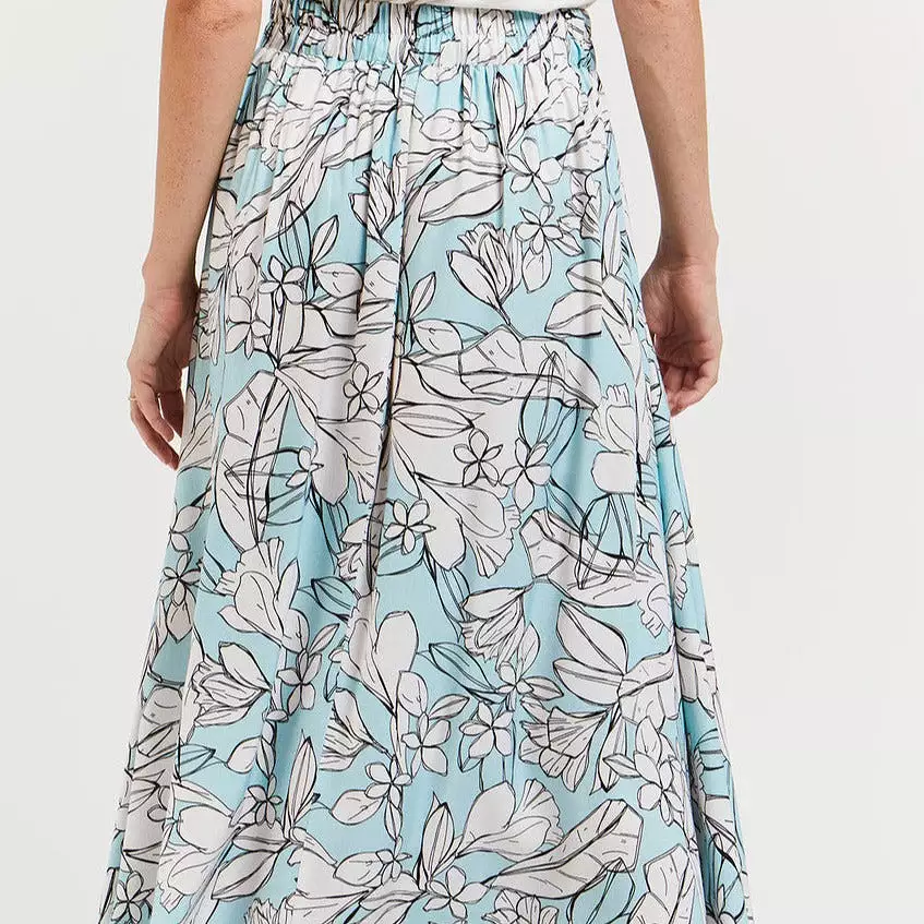 Sicily Floral Maxi Skirt (Blue)