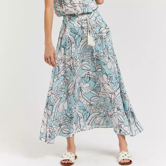 Sicily Floral Maxi Skirt (Blue)