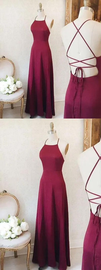 Simple Sexy Backless Evening Dress Burgundy Prom Dress