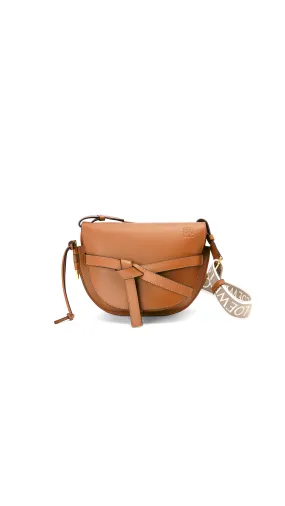 Small Gate Bag in Soft Calfskin and Jacquard - Tan