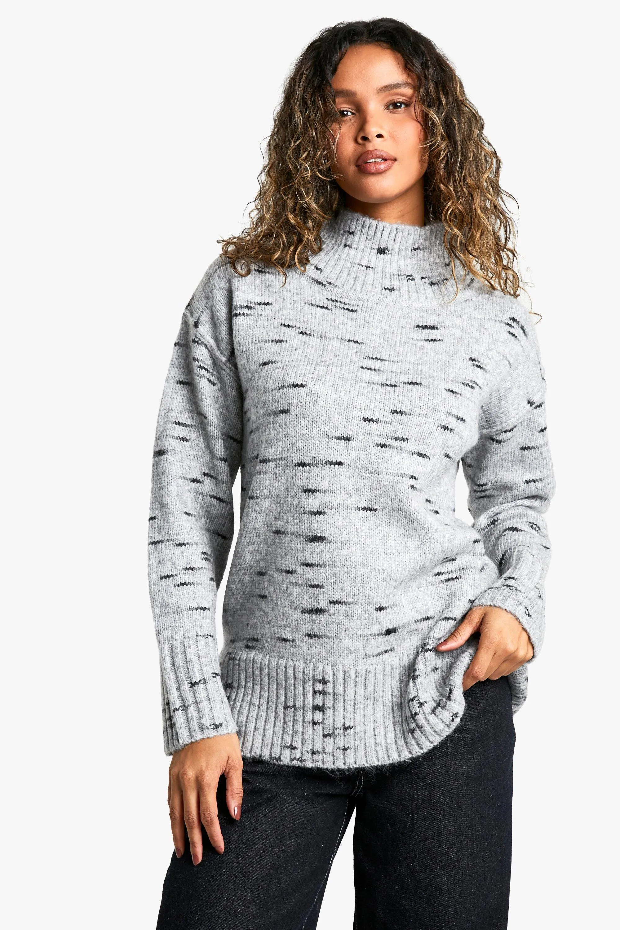 Soft Knit Marl Oversized High Neck Sweater