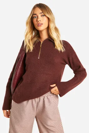 Soft Rib Knit Half Zip Collar Sweater