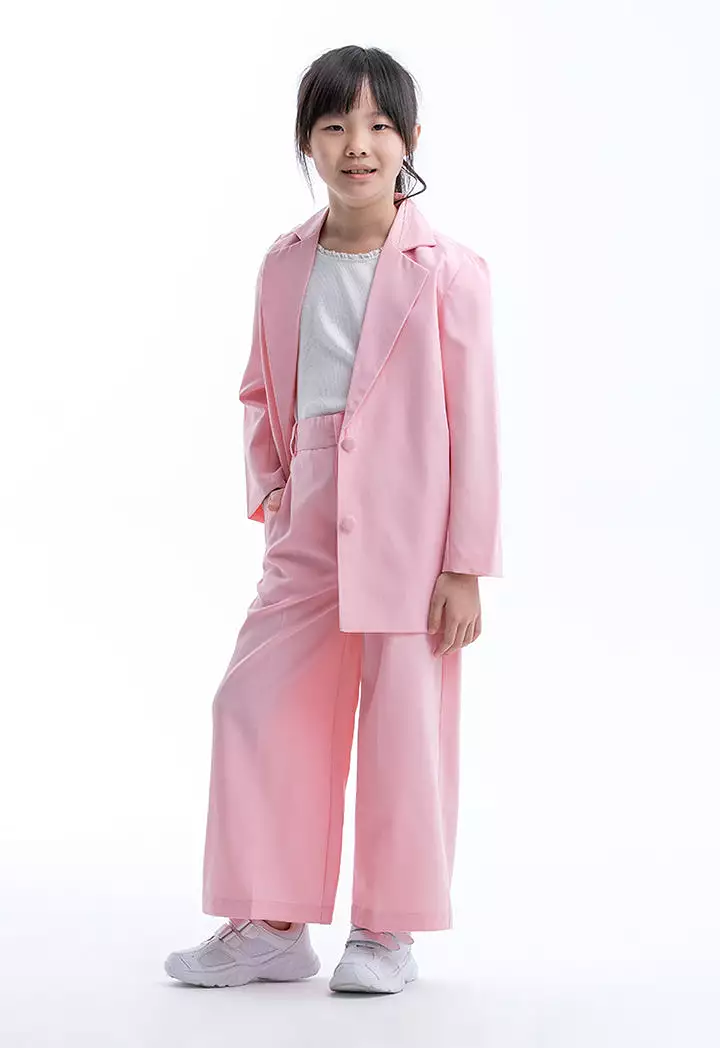 Solid Notch Lapel Blazer And Wide Leg Trousers Set