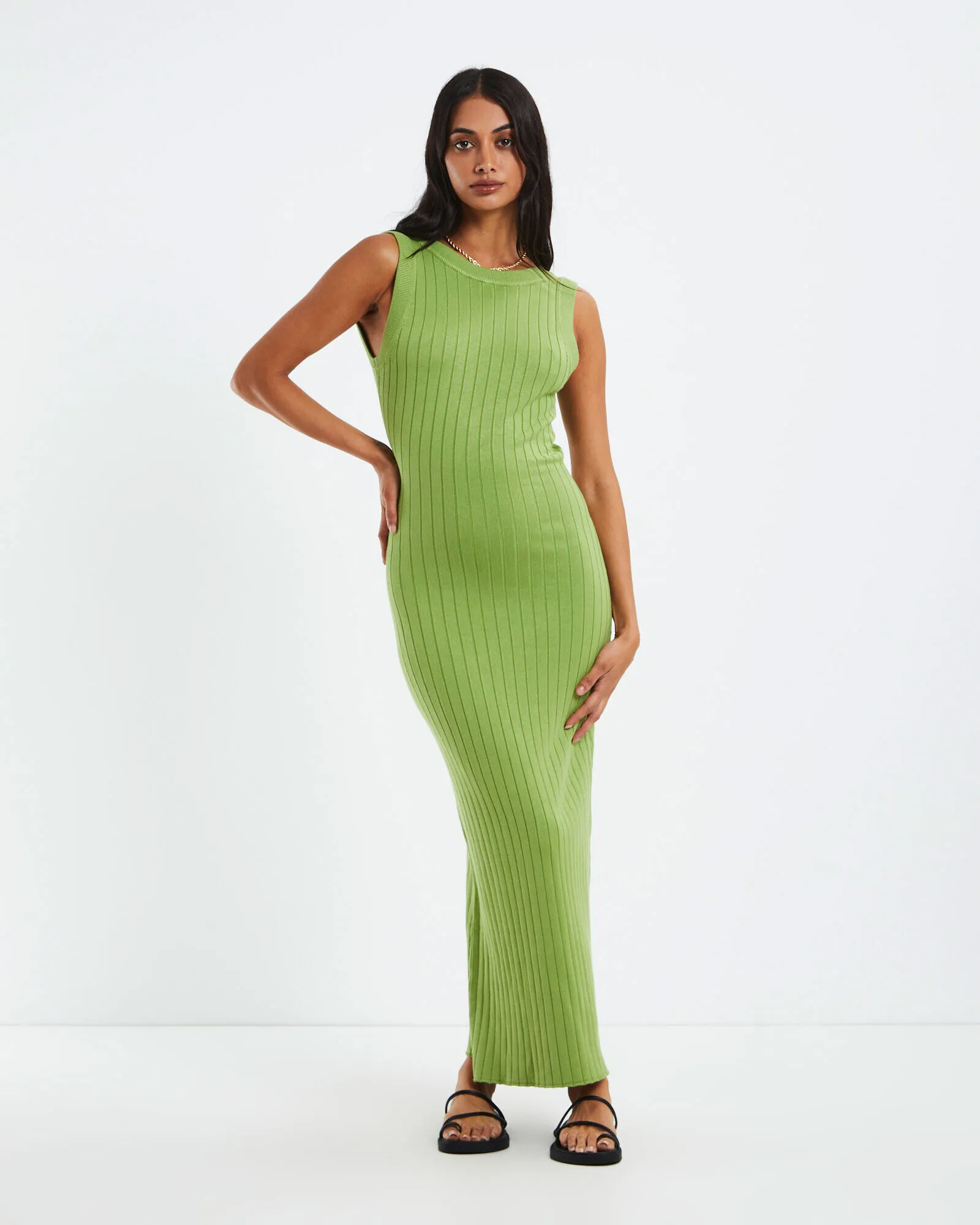 Subtitled Lyla Knitted Backless Midi Dress Lime Green