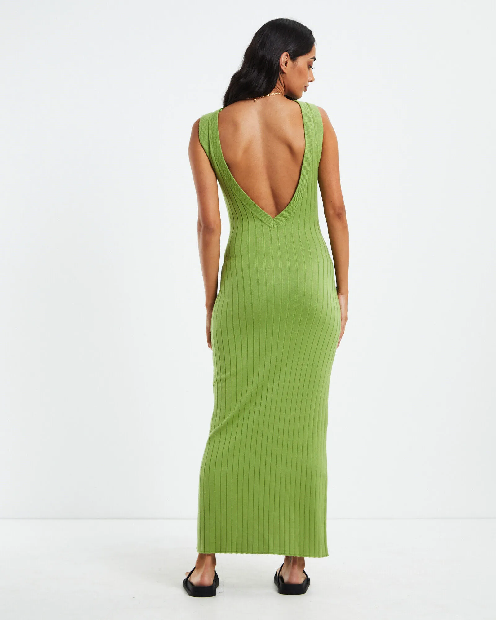 Subtitled Lyla Knitted Backless Midi Dress Lime Green