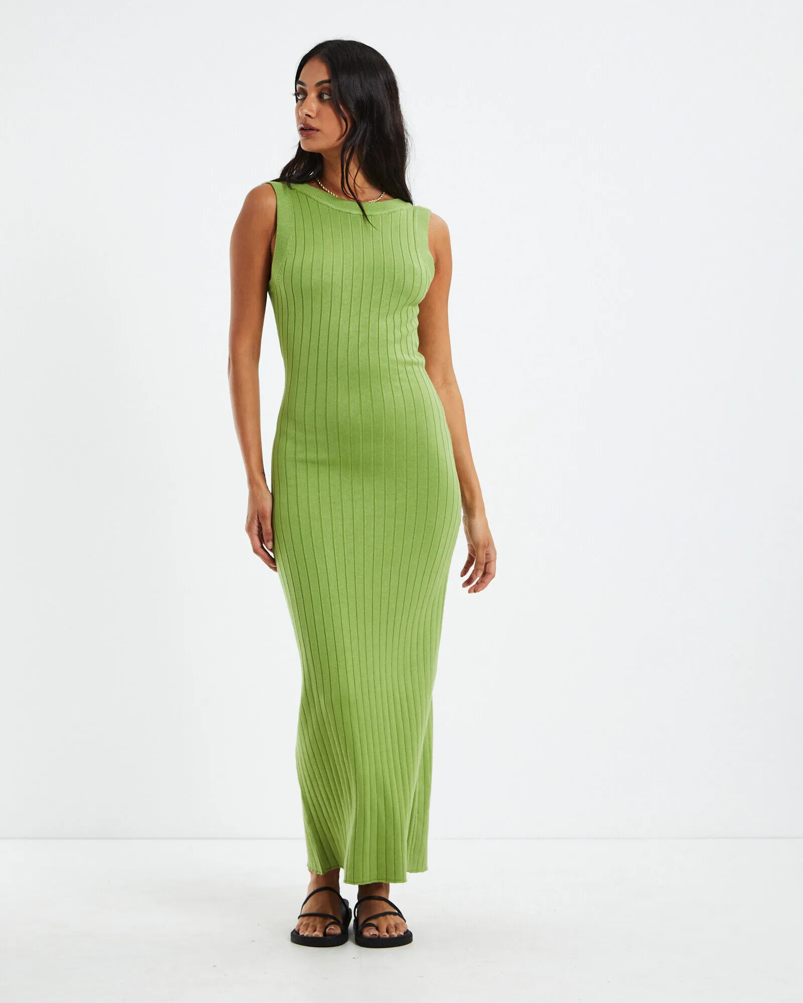 Subtitled Lyla Knitted Backless Midi Dress Lime Green