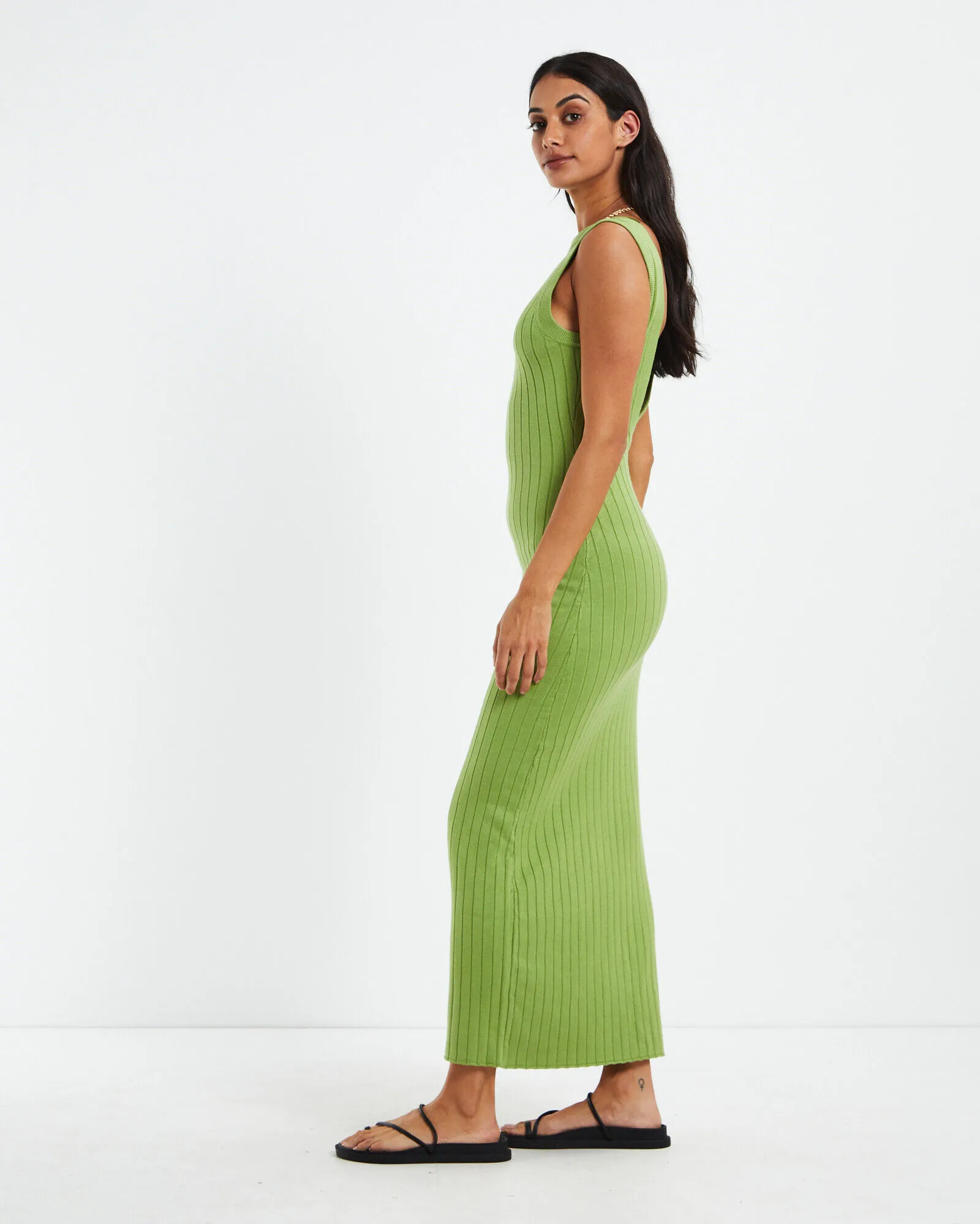 Subtitled Lyla Knitted Backless Midi Dress Lime Green