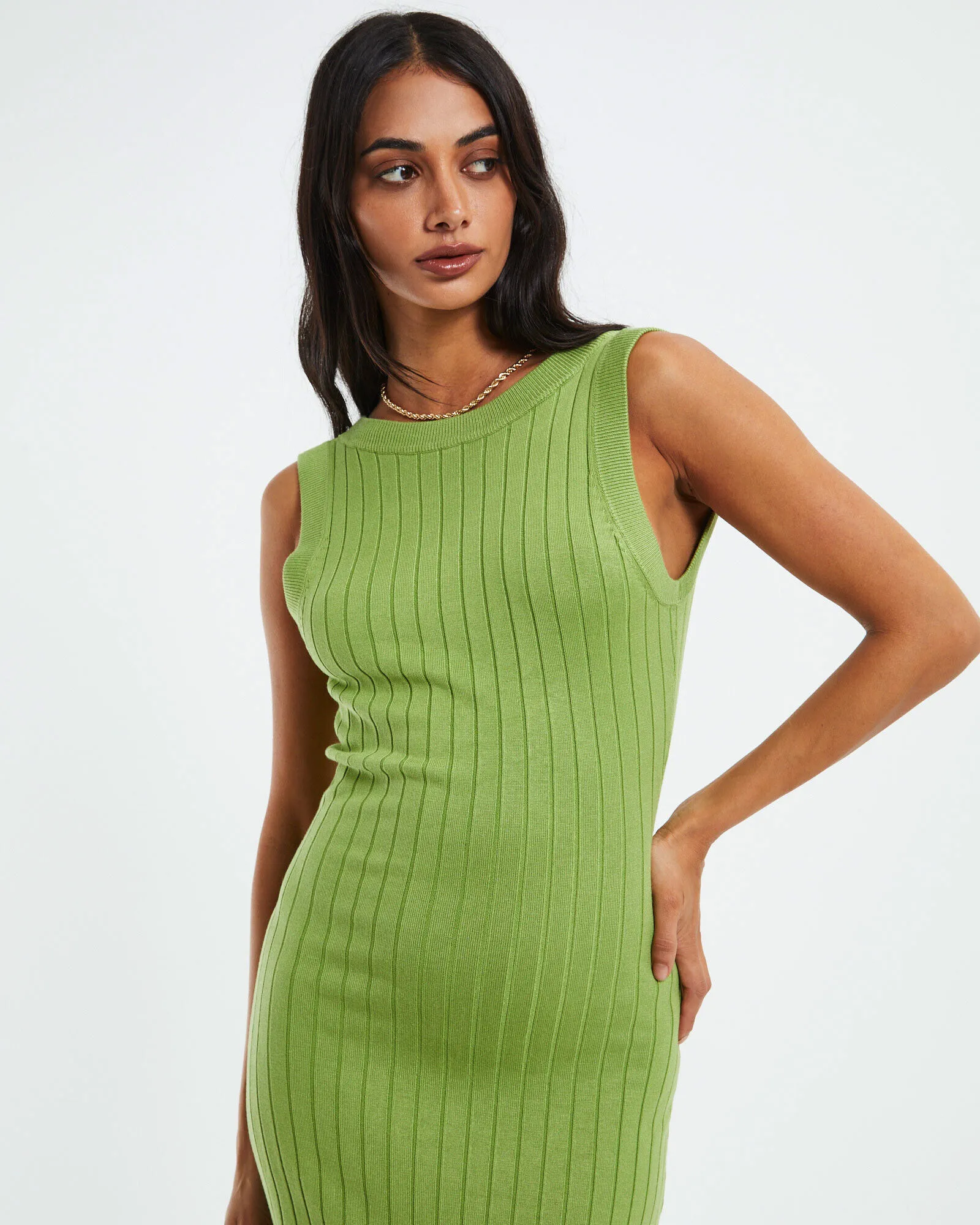 Subtitled Lyla Knitted Backless Midi Dress Lime Green