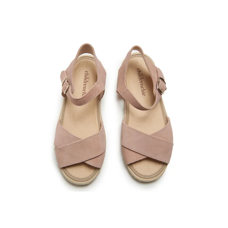 Suede Crossed Espadrille Sandal in Peach