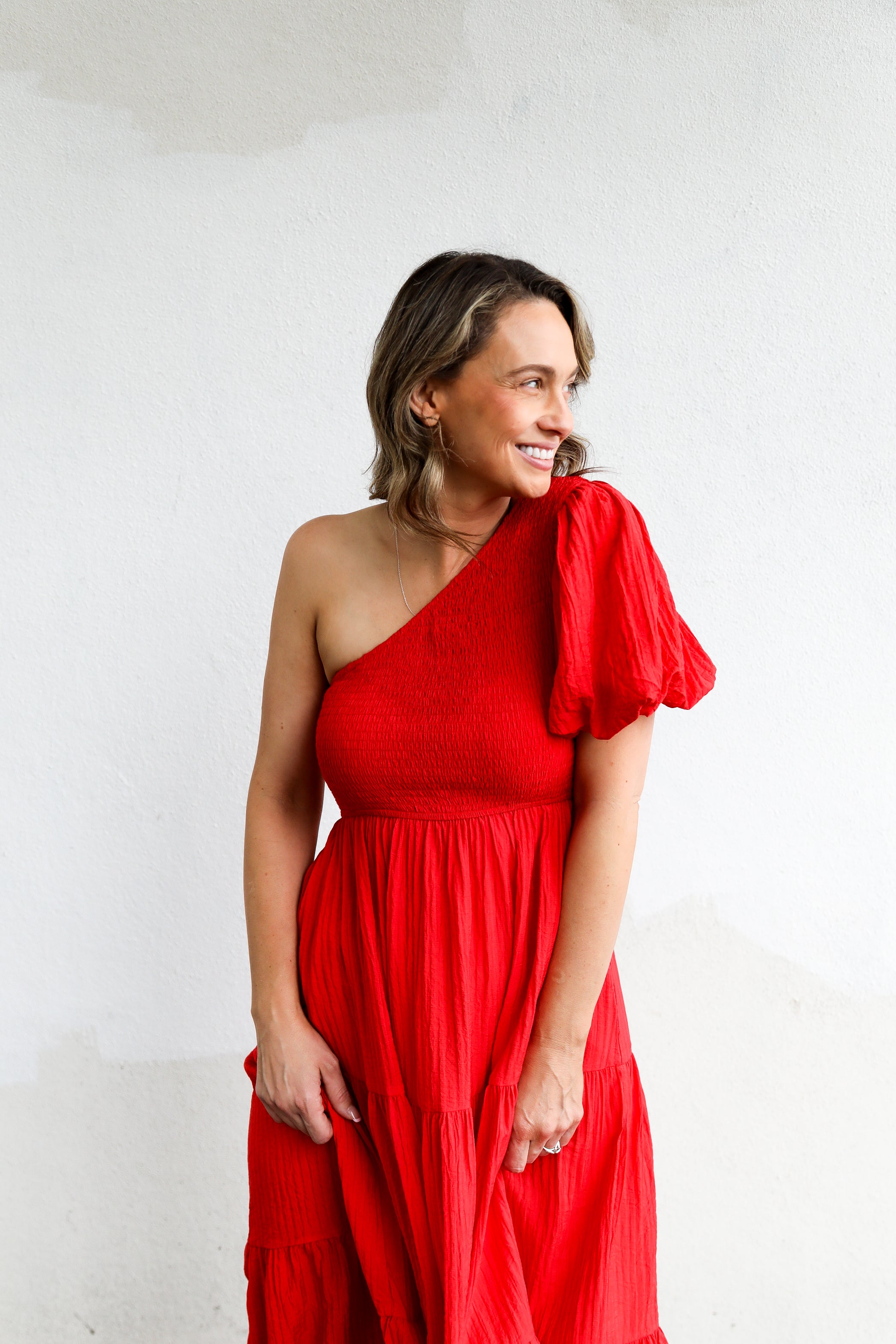 Tarren One Shoulder Dress (Red)