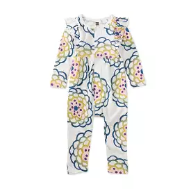 Tea Collection Spinning Chrysanthemum Snap Front Ruffle Baby Romper